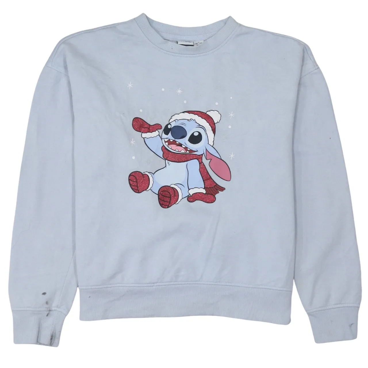 Primark Light Blue Sweatshirt Women’s XSmall Printed Stitch Christmas Graphic Pullover Top sold by Vintage Club