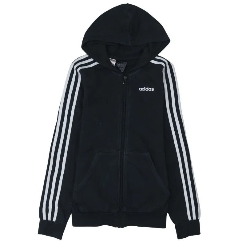 Adidas Black Full Zip Hoodie Women’s Large Embroidered Logo Three Stripe Sleeves Sweatshirt sold by Vintage Club