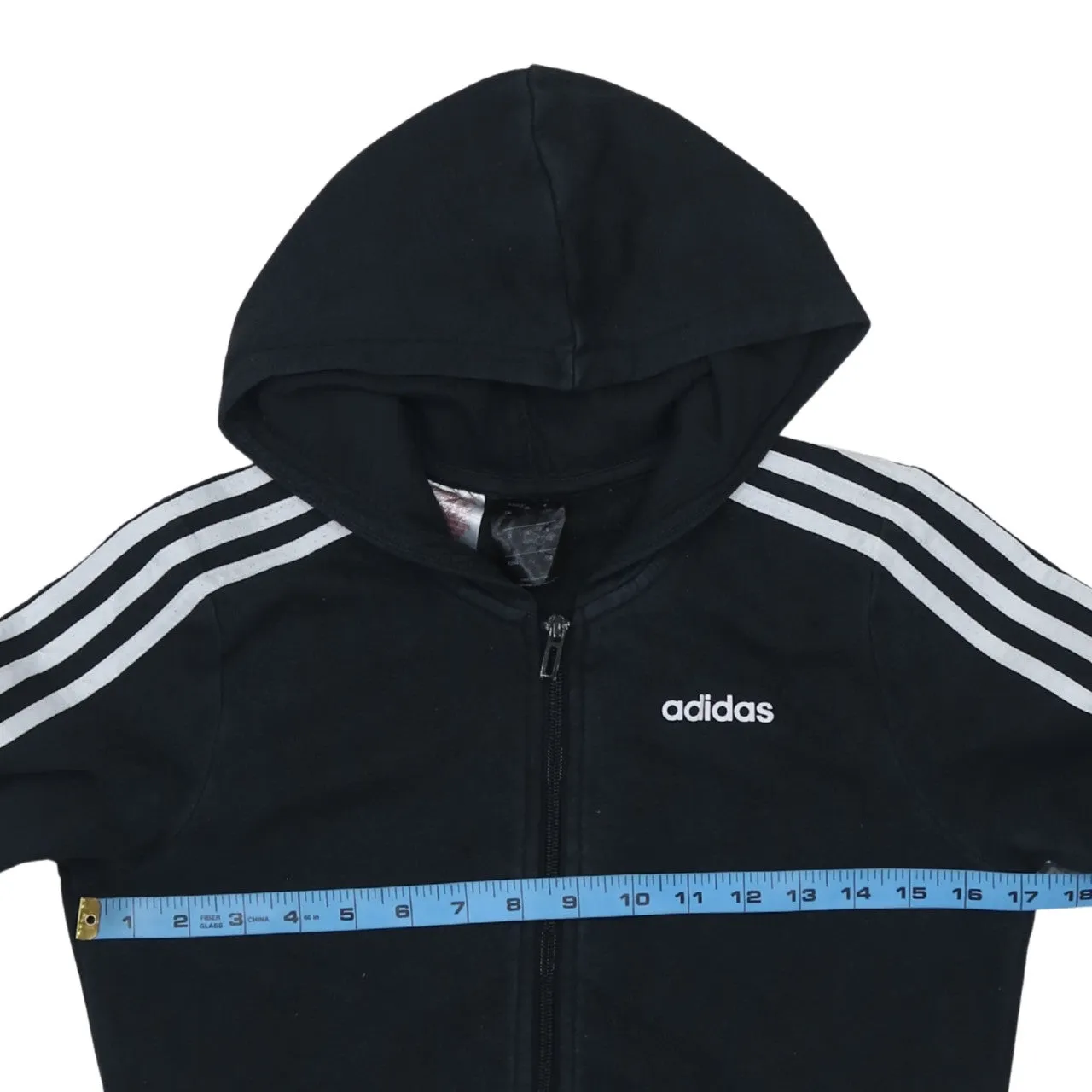 Adidas Black Full Zip Hoodie Women’s Large Embroidered Logo Three Stripe Sleeves Sweatshirt sold by Vintage Club product image thumbnail 5