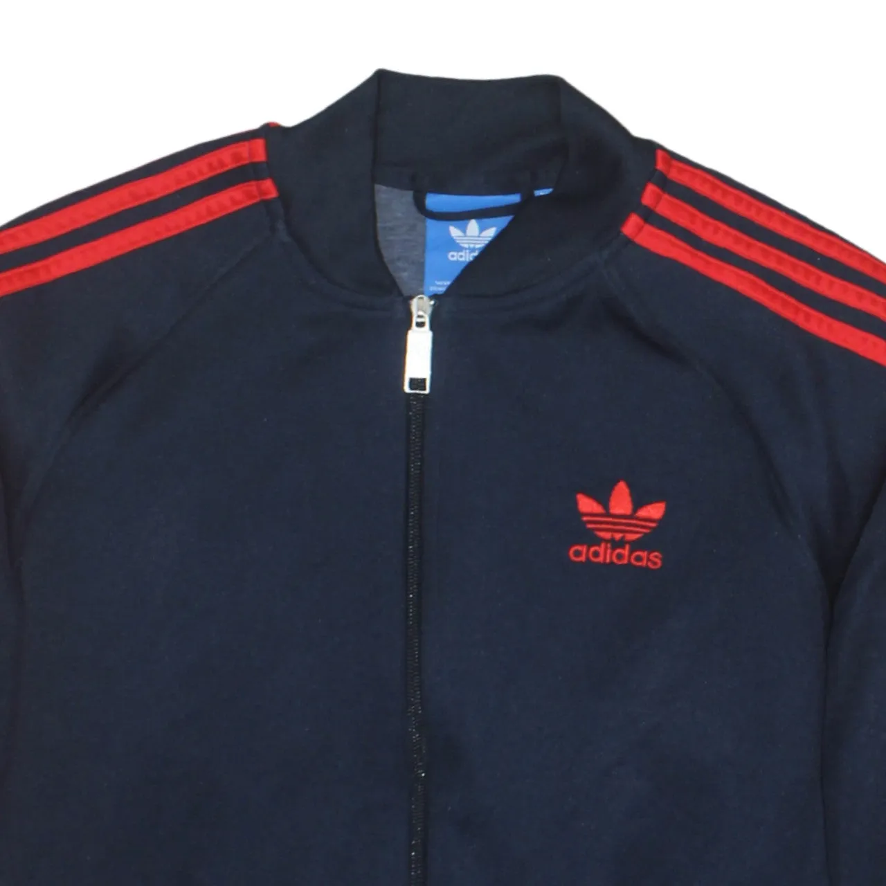 Adidas Navy Blue Track Jacket Men's Small Red Three Stripe Sleeves Embroidered Trefoil Zip Top sold by Vintage Club product image thumbnail 3
