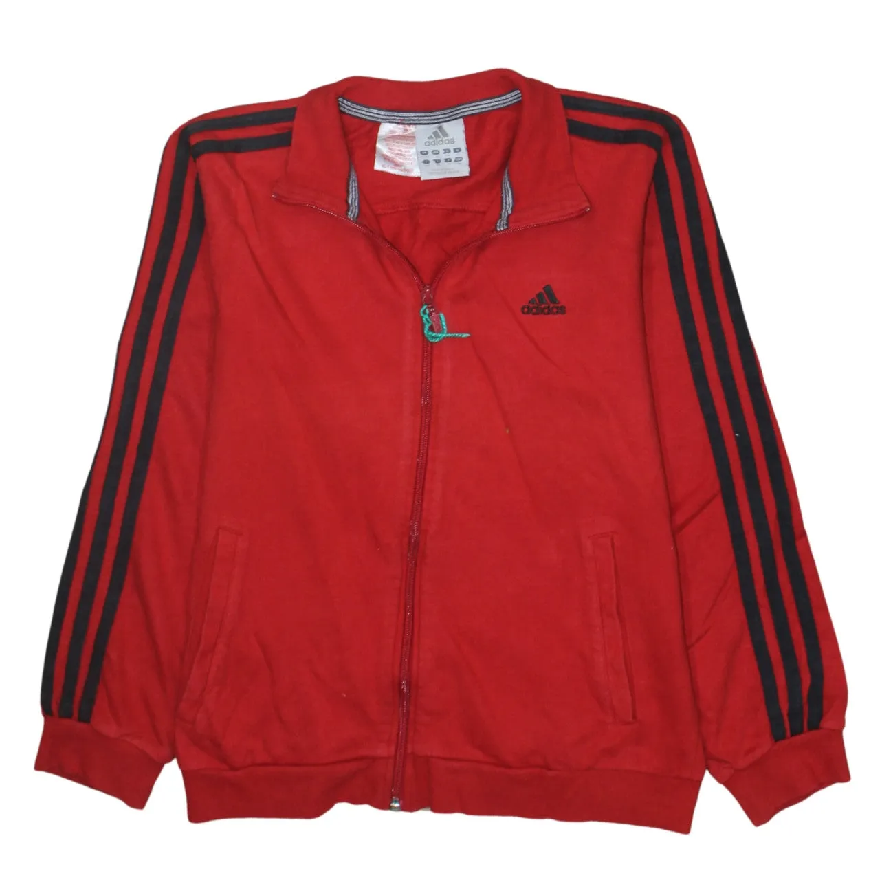 Adidas Red Track Jacket Women's Medium Three Stripe Sleeves Embroidered Logo Zip Top sold by Vintage Club