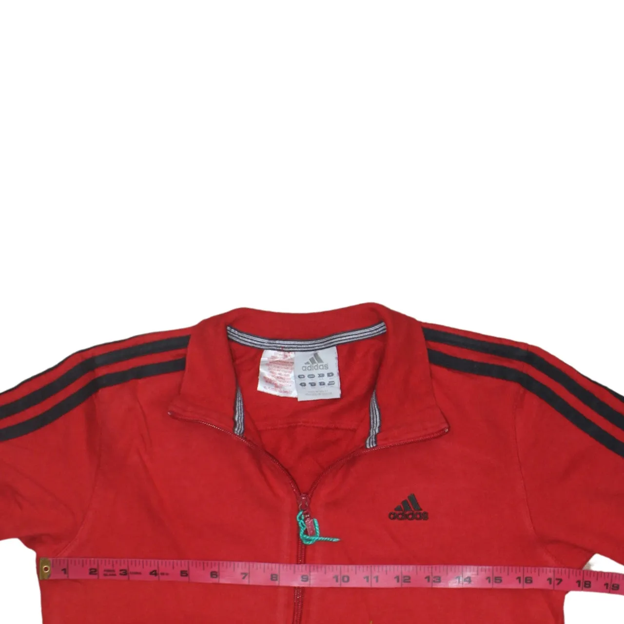 Adidas Red Track Jacket Women's Medium Three Stripe Sleeves Embroidered Logo Zip Top sold by Vintage Club product image thumbnail 5