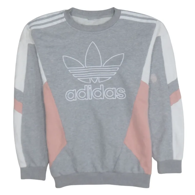 Adidas Grey Colourblock Sweatshirt Men's Large Trefoil Printed Logo Three Stripe Crewneck Pullover made by Adidas