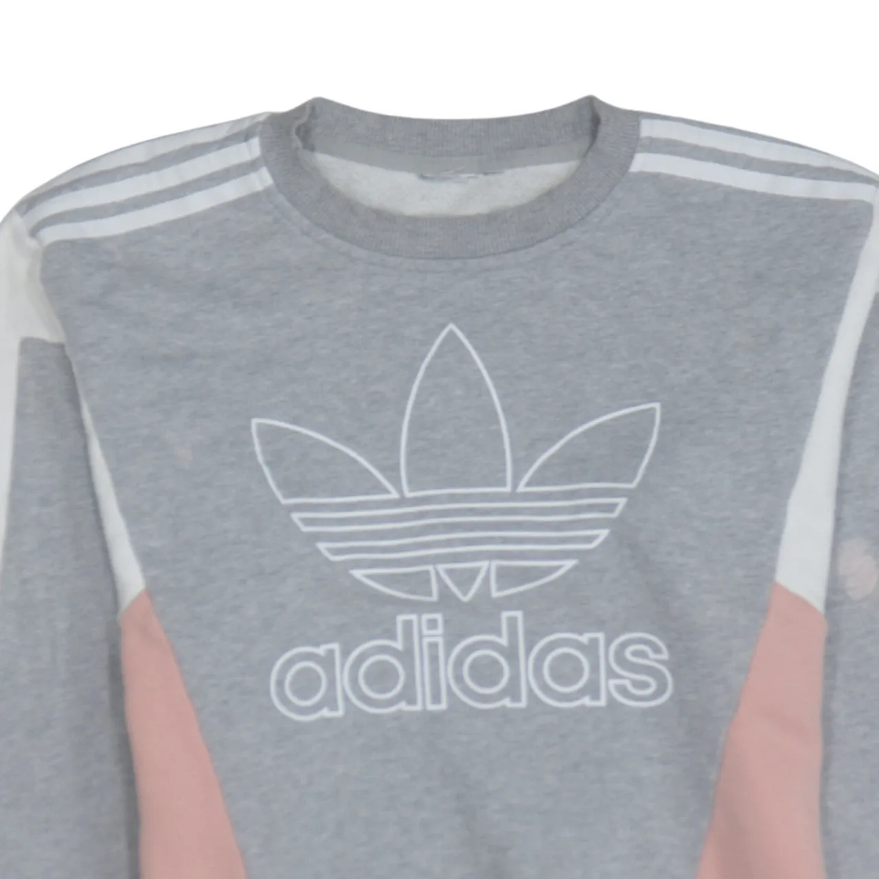 Adidas Grey Colourblock Sweatshirt Men's Large Trefoil Printed Logo Three Stripe Crewneck Pullover sold by Vintage Club product image thumbnail 3