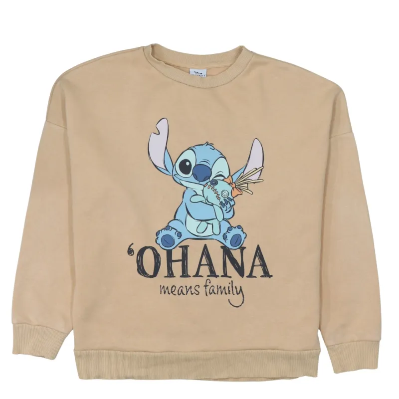 Disney Beige Sweatshirt Women’s Small Printed Stitch Ohana Graphic Crewneck Pullover Top sold by Vintage Club