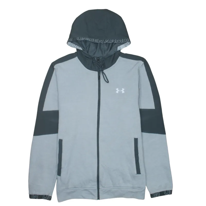 Under Armour Grey Full Zip Hoodie Women’s Large Printed Logo Contrast Panels Sweatshirt made by Under Armour