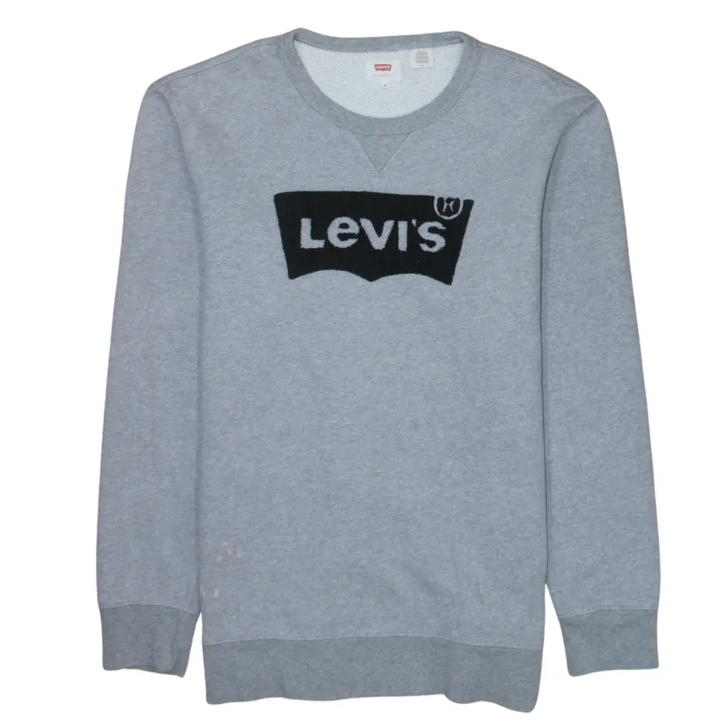 Levi's Grey Sweatshirt Men's Medium Flock Logo Crewneck Ribbed Cuffs Pullover Top sold by Vintage Club