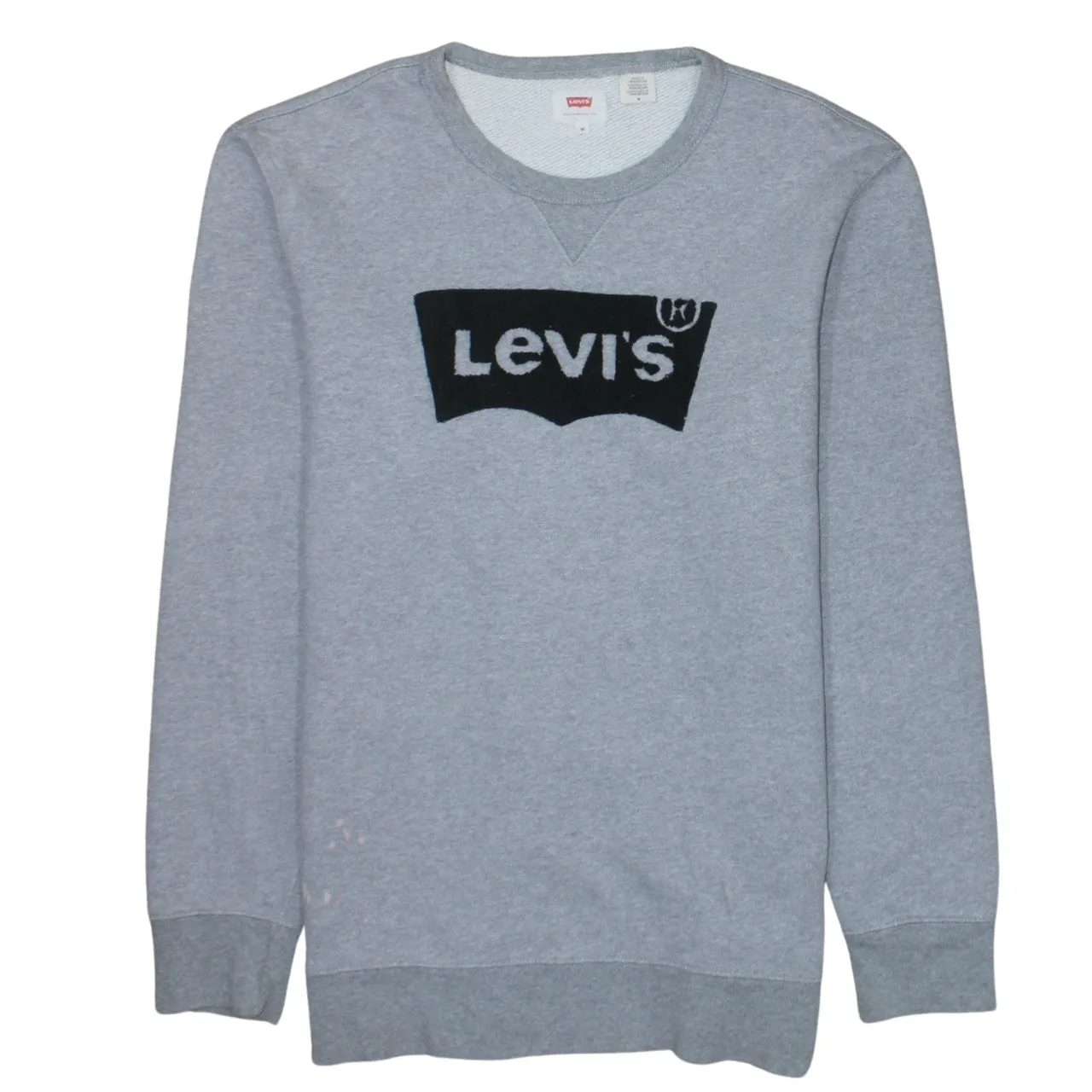 Levi's Grey Sweatshirt Men's Medium Flock Logo Crewneck Ribbed Cuffs Pullover Top sold by Vintage Club