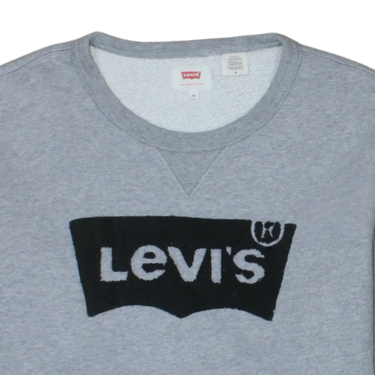 Levi's Grey Sweatshirt Men's Medium Flock Logo Crewneck Ribbed Cuffs Pullover Top sold by Vintage Club product image thumbnail 3