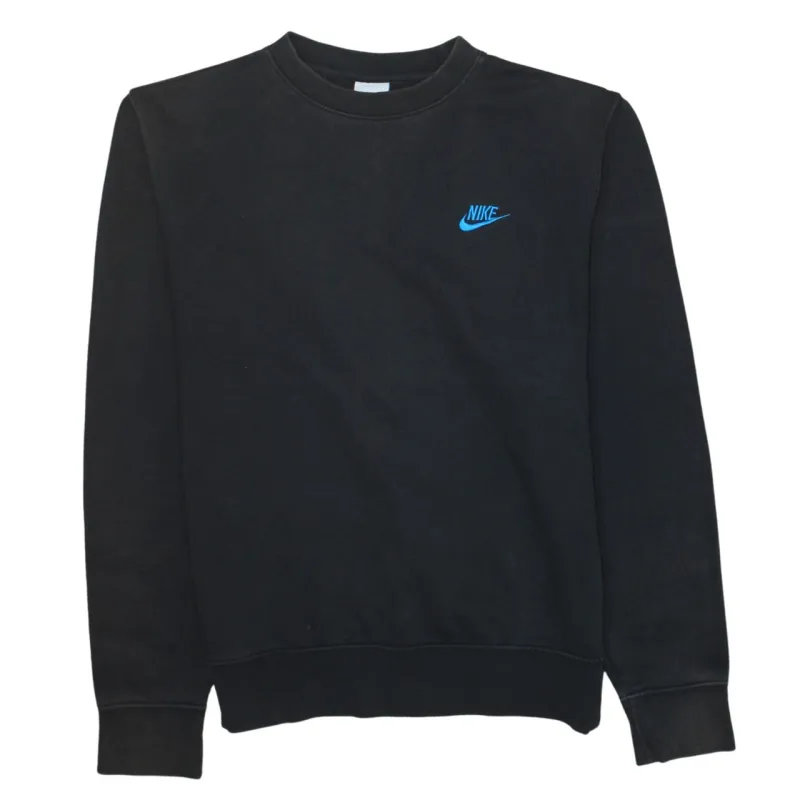 Nike Black Sweatshirt Men's Small Embroidered Blue Swoosh Logo Crewneck Pullover Top sold by Vintage Club