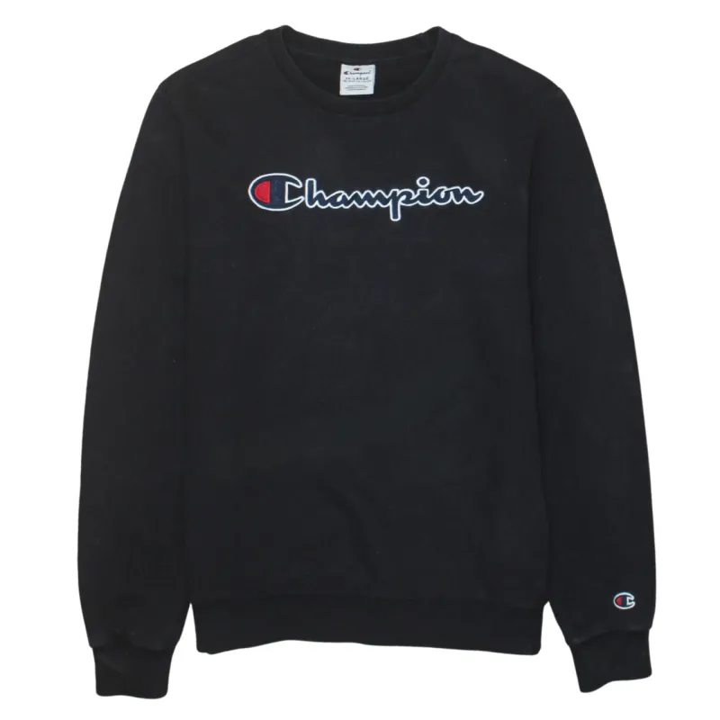 Champion Black Sweatshirt Women’s XXLarge Embroidered Chest Logo C Cuff Ribbed Crewneck Pullover sold by Vintage Club