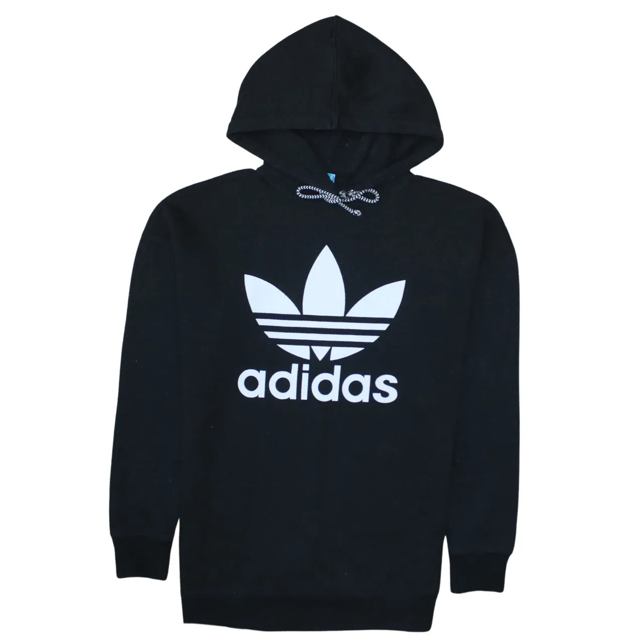 Adidas Black Hoodie Men's Small Printed Trefoil Logo Drawstring Hood Pullover Sweatshirt sold by Vintage Club