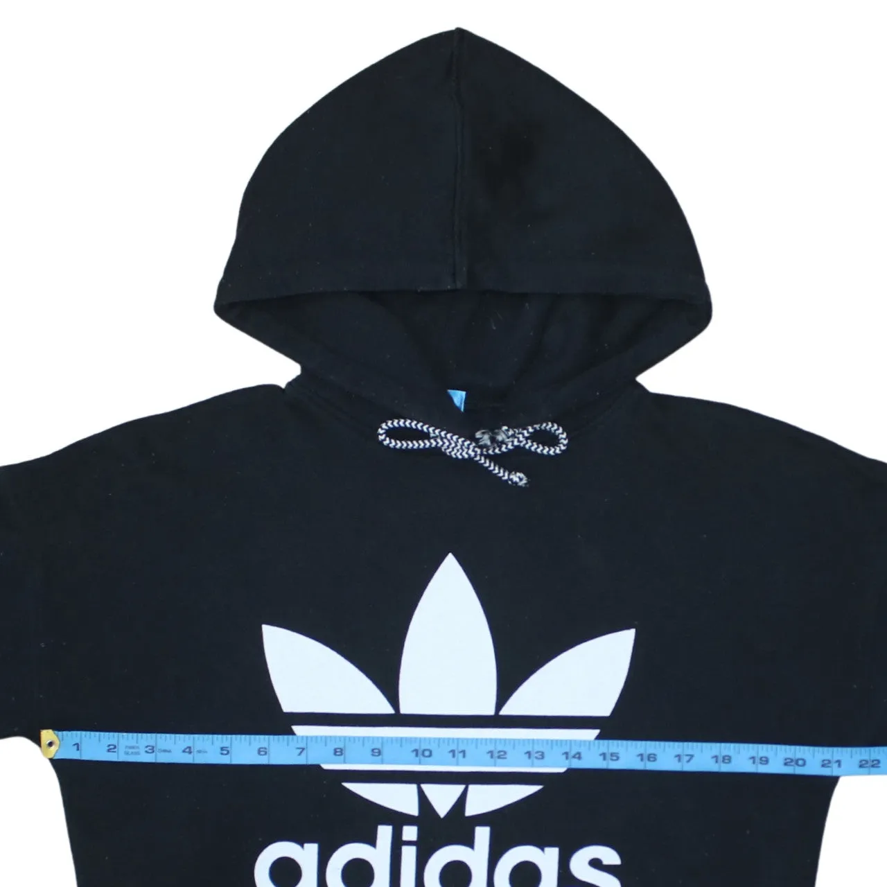 Adidas Black Hoodie Men's Small Printed Trefoil Logo Drawstring Hood Pullover Sweatshirt sold by Vintage Club product image thumbnail 5