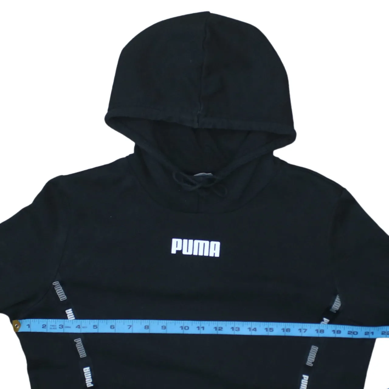 Puma Black Hoodie Women's Large Printed Logo Branded Side Tape Pullover Sweatshirt sold by Vintage Club product image thumbnail 5