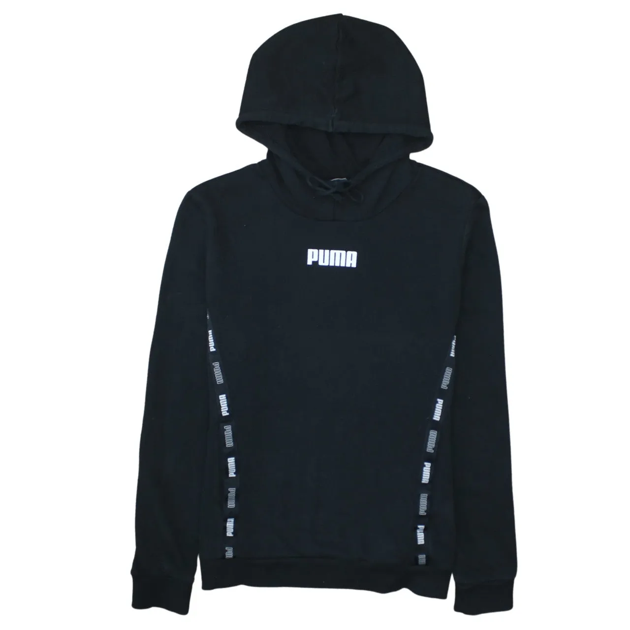 Puma Black Hoodie Women's Large Printed Logo Branded Side Tape Pullover Sweatshirt sold by Vintage Club