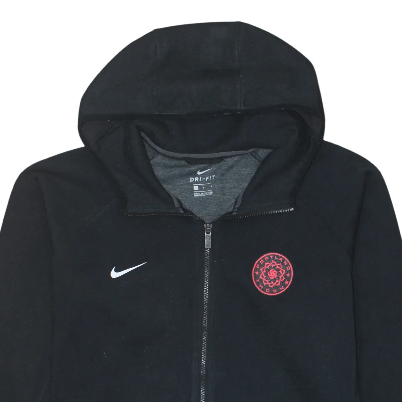 Nike Black Full Zip Hoodie Women’s Large Embroidered Swoosh Red Crest Logo Fleece Top sold by Vintage Club product image thumbnail 3