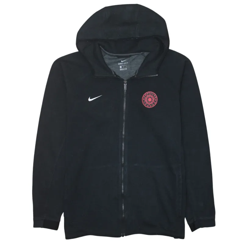 Nike Black Full Zip Hoodie Women’s Large Embroidered Swoosh Red Crest Logo Fleece Top sold by Vintage Club