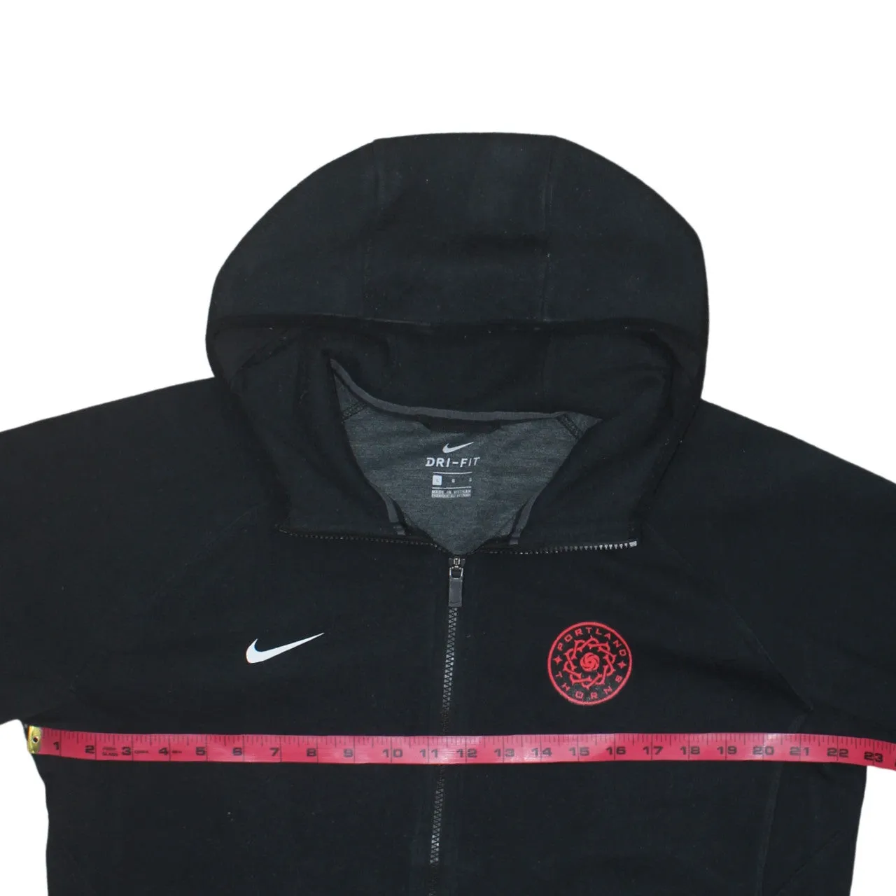 Nike Black Full Zip Hoodie Women’s Large Embroidered Swoosh Red Crest Logo Fleece Top sold by Vintage Club product image thumbnail 5