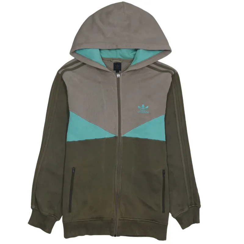 Adidas Grey Green Full Zip Hoodie Women’s Medium Trefoil Logo Three Stripe Sleeves Sweatshirt sold by Vintage Club