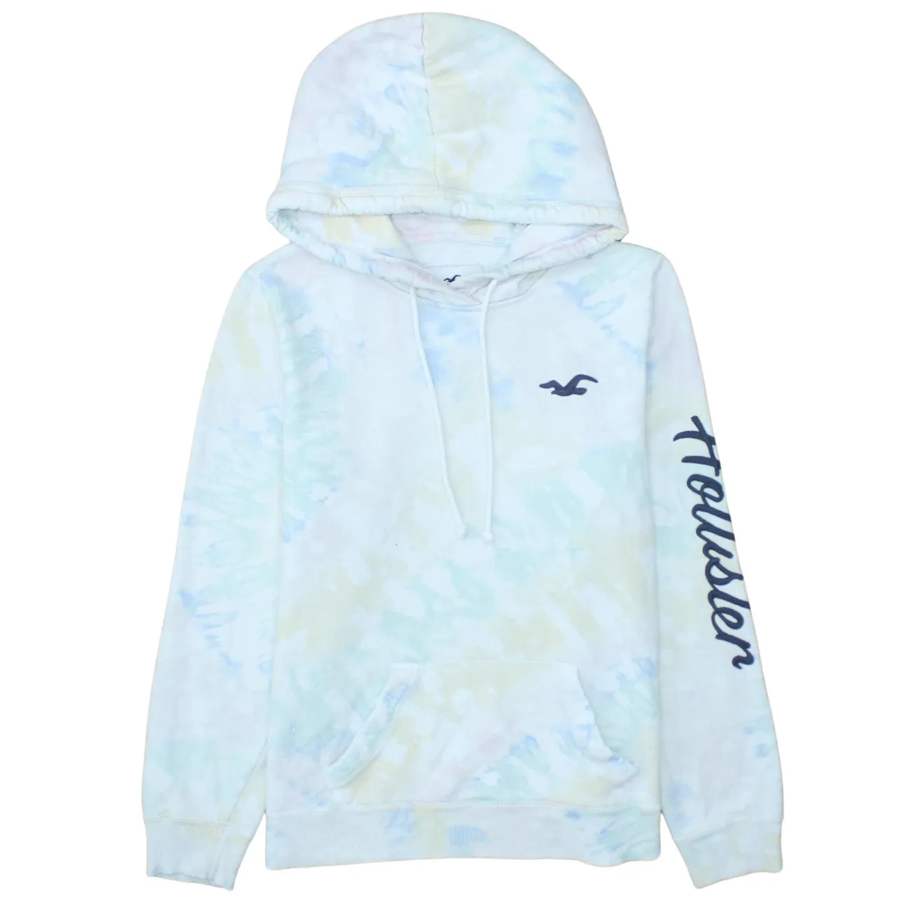 Hollister Pastel Tie Dye Hoodie Women’s Large Embroidered Logo Sleeve Script Pullover Sweatshirt sold by Vintage Club