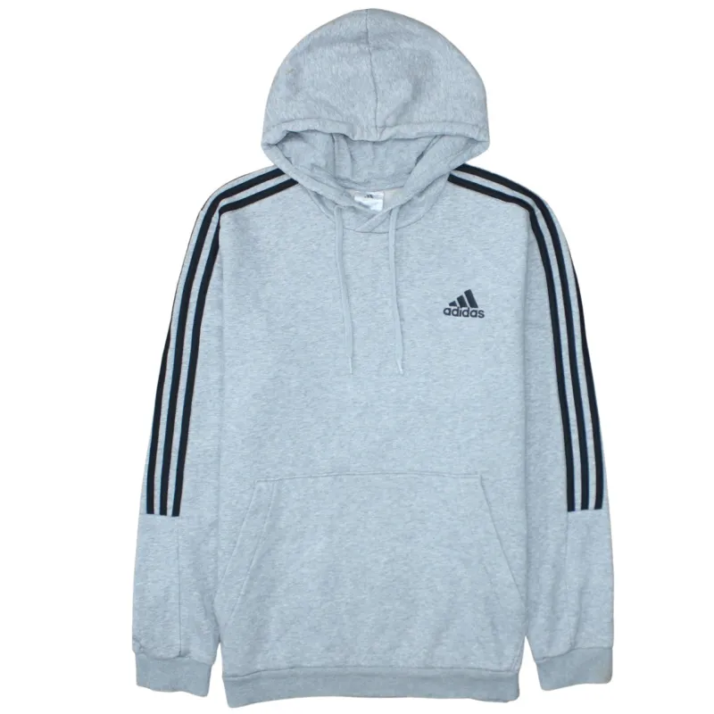 Adidas Grey Hoodie Women’s Large Embroidered Logo Three Stripe Sleeves Pullover Sweatshirt sold by Vintage Club