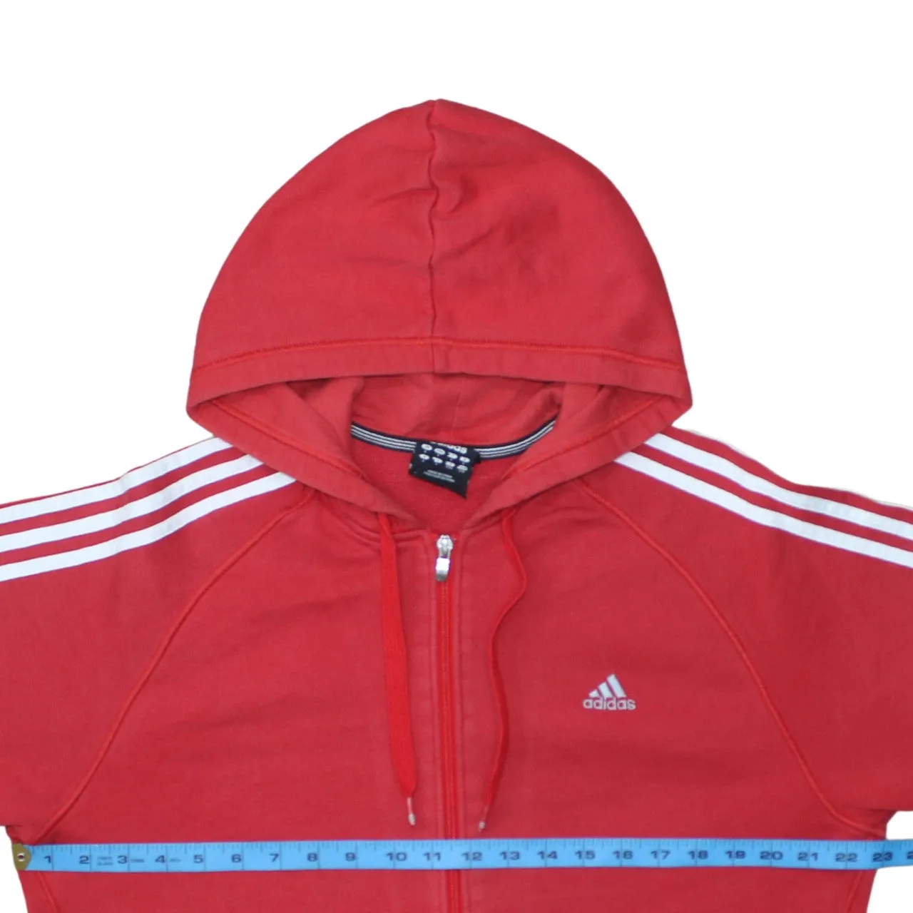 Adidas Red Full Zip Hoodie Women's Large Three Stripe Sleeves Embroidered Logo Sweatshirt sold by Vintage Club product image thumbnail 5