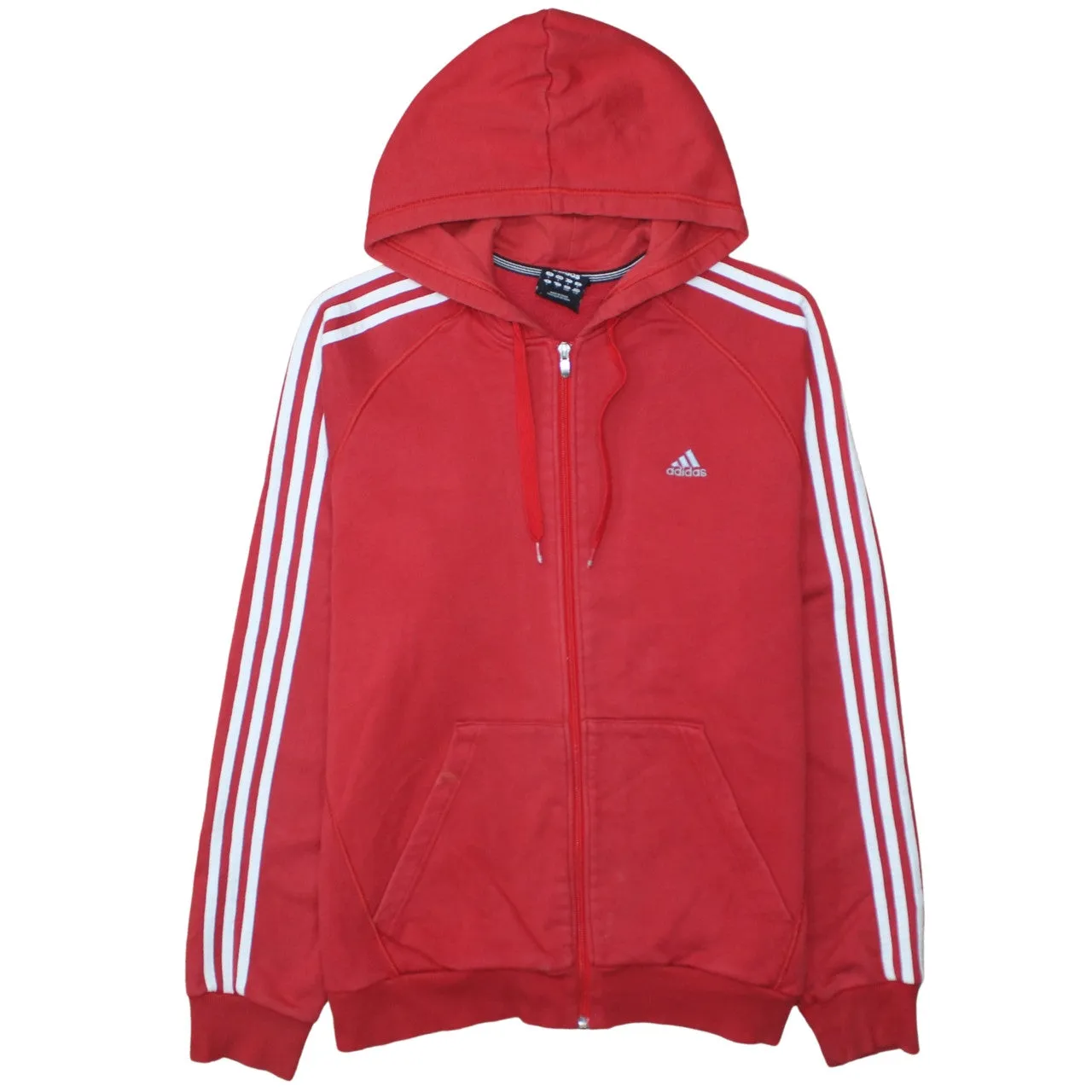 Adidas Red Full Zip Hoodie Women's Large Three Stripe Sleeves Embroidered Logo Sweatshirt sold by Vintage Club