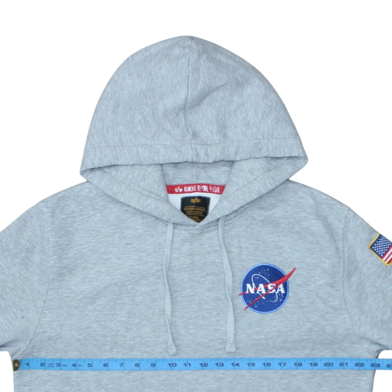 Alpha Industries Light Grey Hoodie Women’s XLarge NASA Logo Sleeve Zip Pocket Sweatshirt sold by Vintage Club product image thumbnail 5