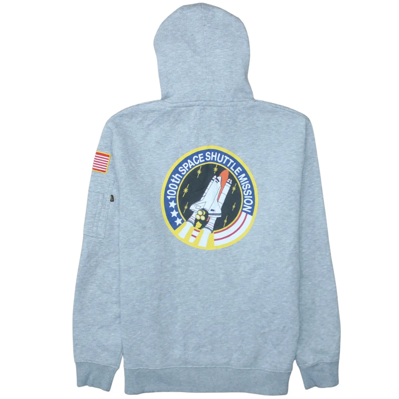 Alpha Industries Light Grey Hoodie Women’s XLarge NASA Logo Sleeve Zip Pocket Sweatshirt sold by Vintage Club product image thumbnail 2