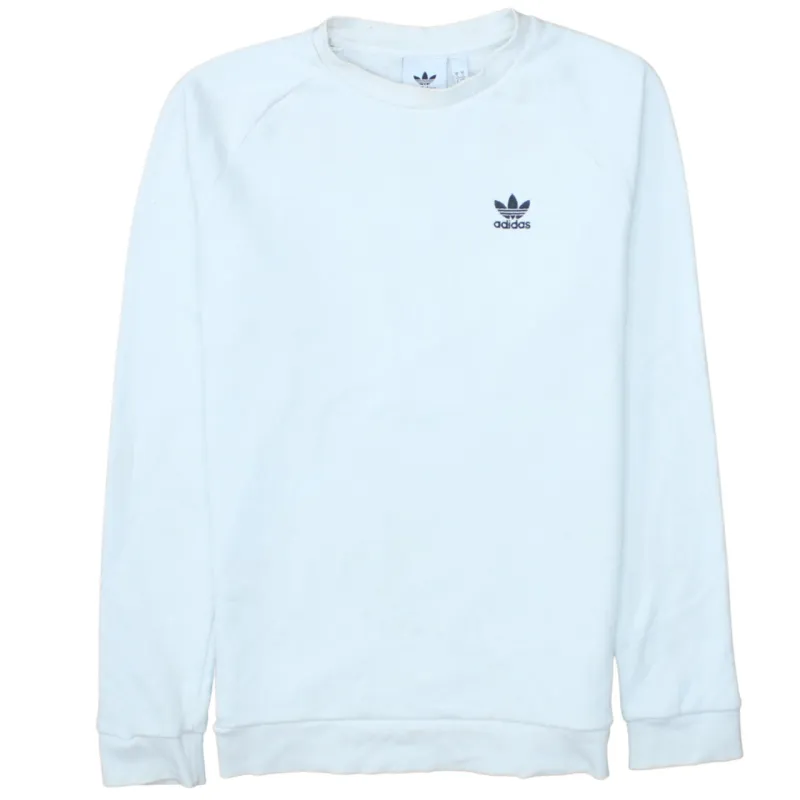 Adidas White Sweatshirt Men's Small Embroidered Trefoil Logo Crewneck Pullover Jumper sold by Vintage Club