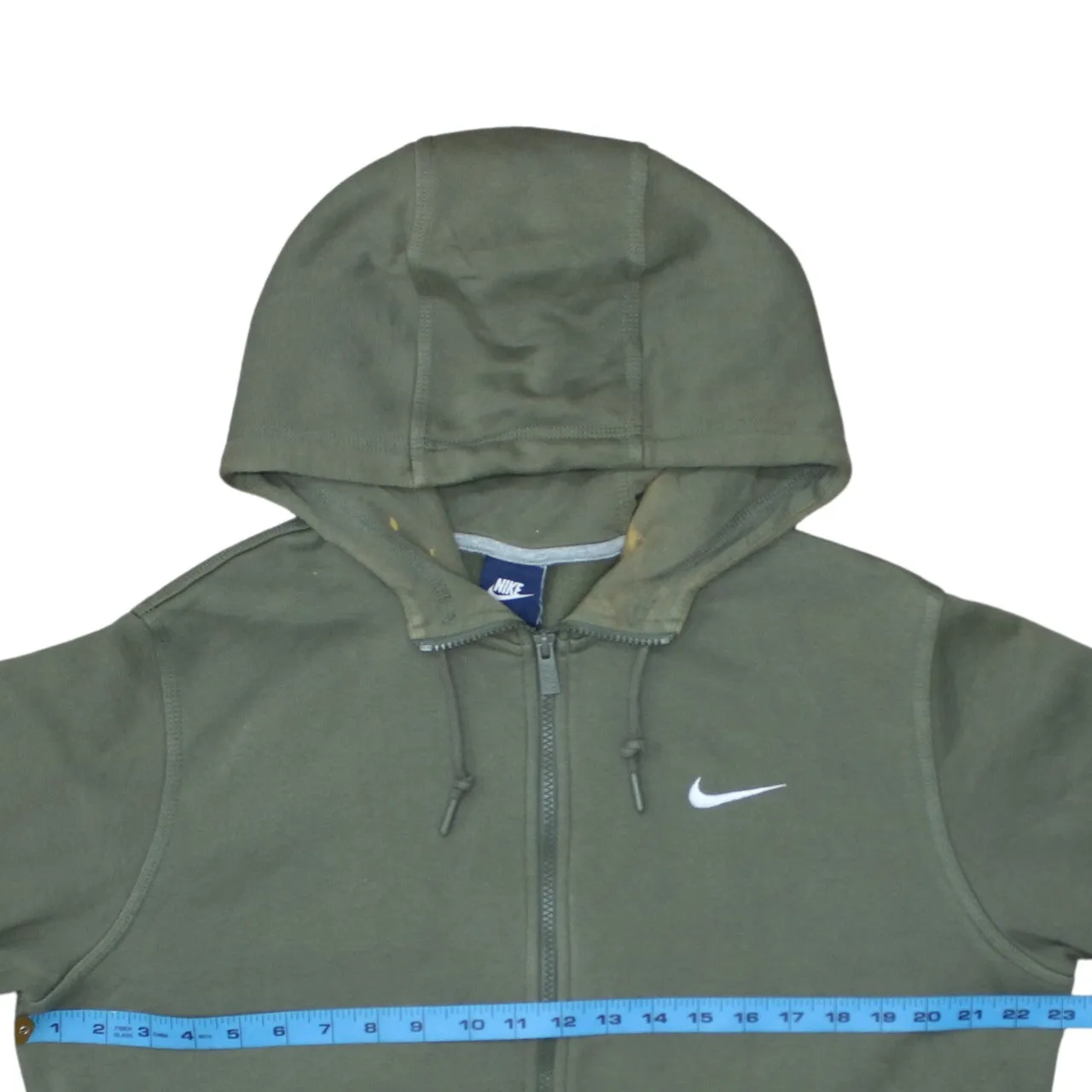 Nike Khaki Green Full Zip Hoodie Women’s Large Embroidered Swoosh Drawstring Fleece Top sold by Vintage Club product image thumbnail 5