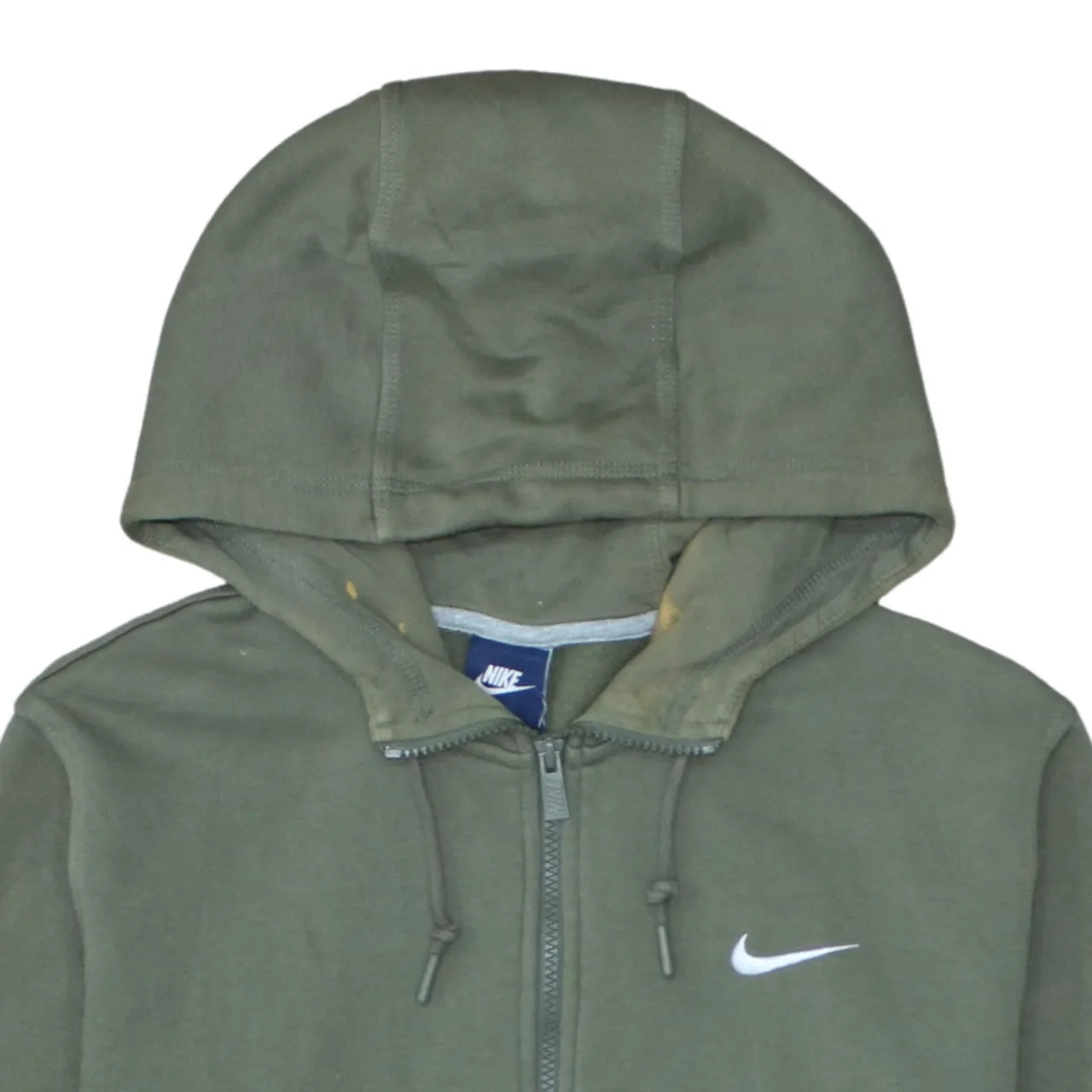 Nike Khaki Green Full Zip Hoodie Women’s Large Embroidered Swoosh Drawstring Fleece Top sold by Vintage Club product image thumbnail 3