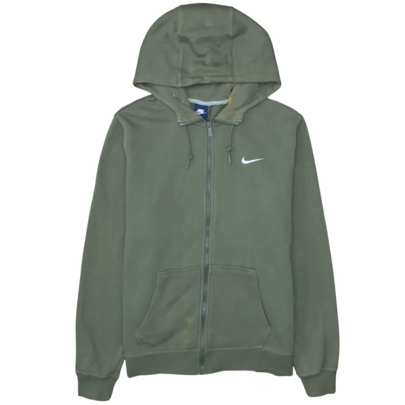 Nike Khaki Green Full Zip Hoodie Women’s Large Embroidered Swoosh Drawstring Fleece Top made by Nike