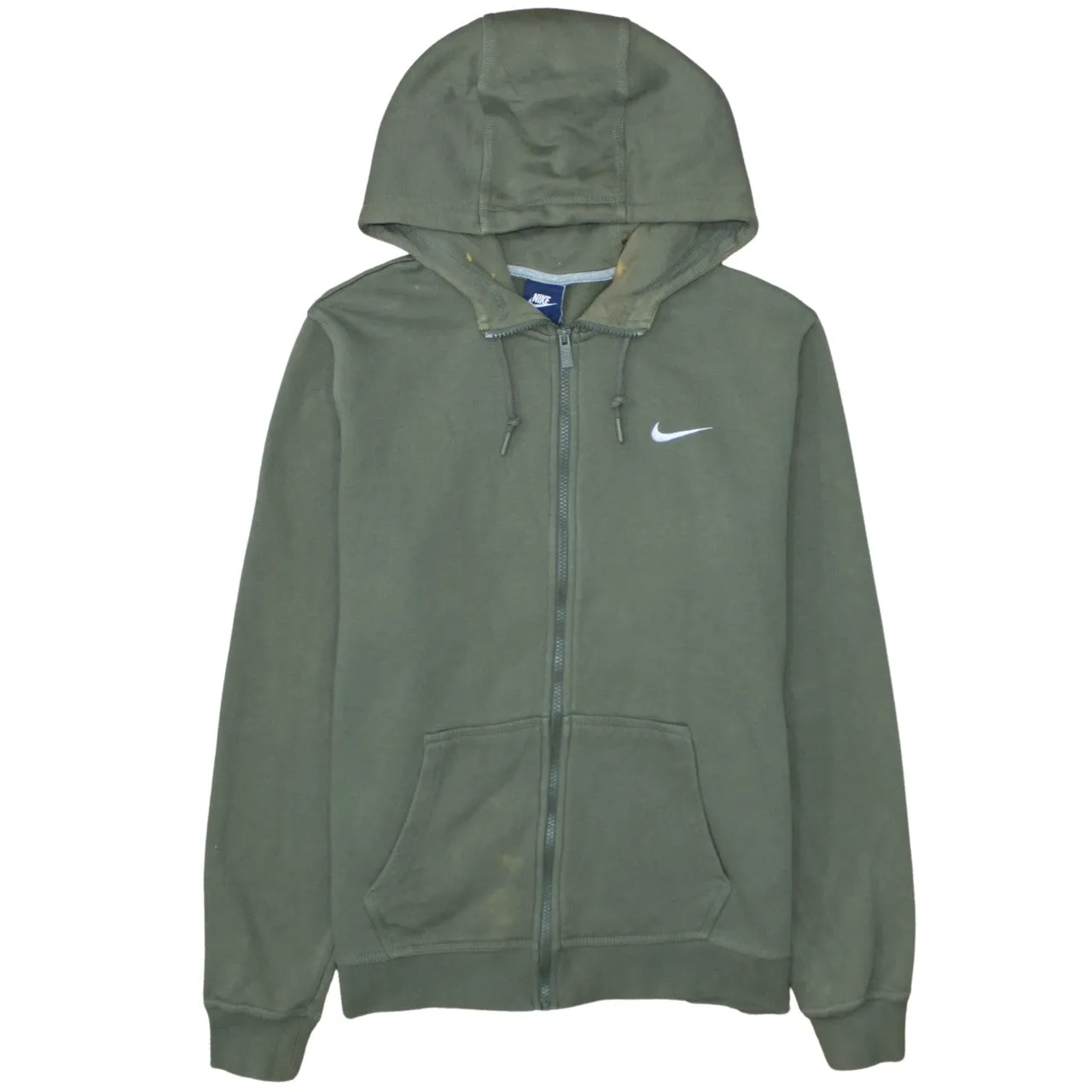 Nike Khaki Green Full Zip Hoodie Women’s Large Embroidered Swoosh Drawstring Fleece Top sold by Vintage Club