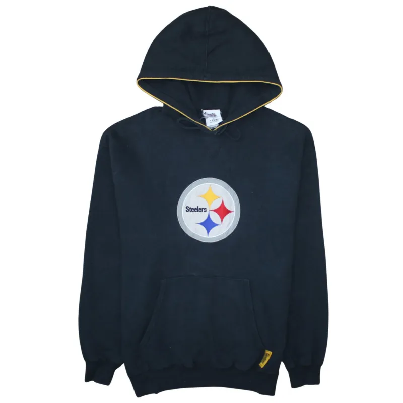 Team Black Steelers Hoodie Men's Large Embroidered Logo Front Pocket Pullover Sweatshirt sold by Vintage Club