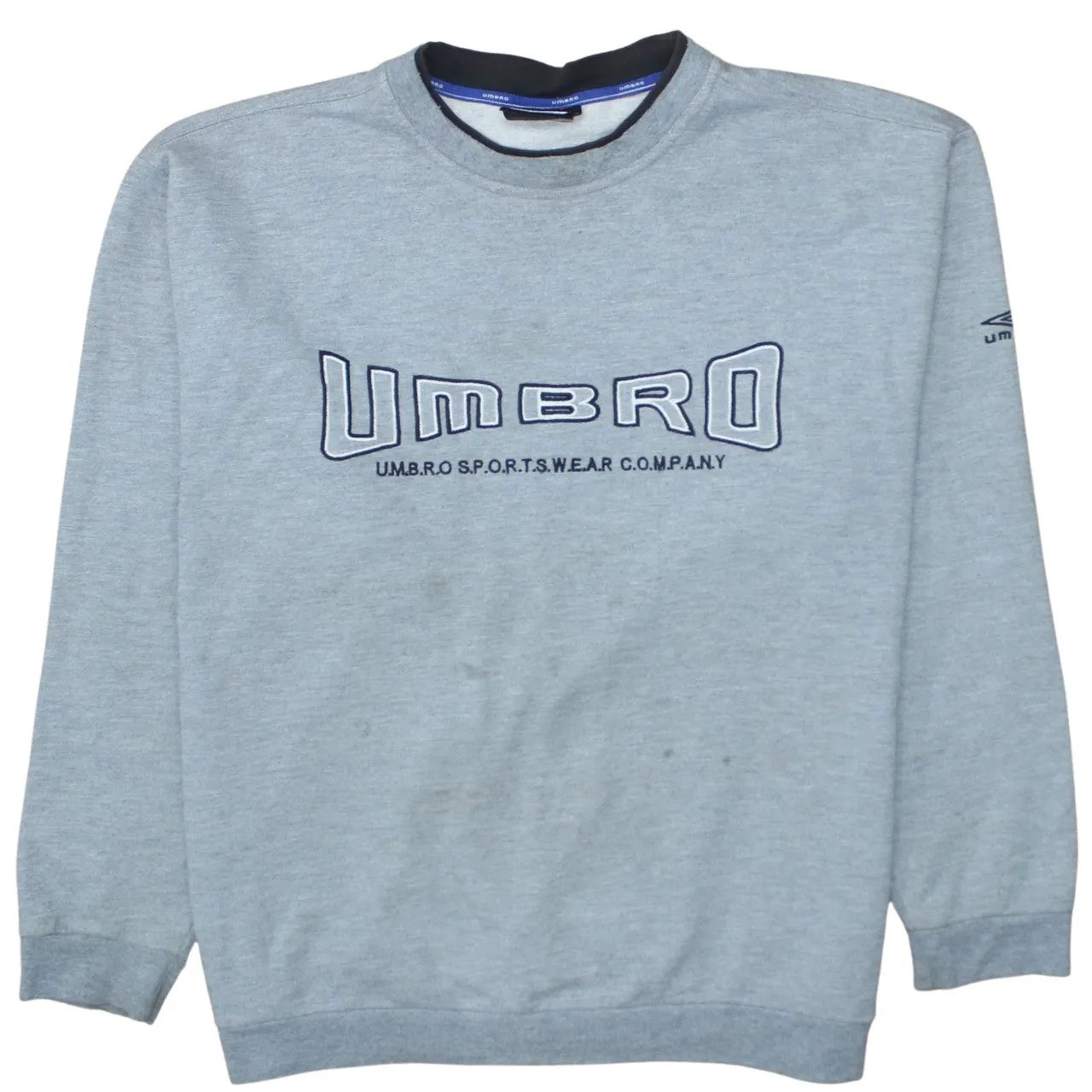Umbro Grey Sweatshirt Men’s XLarge Embroidered Logo Crewneck Ribbed Cuffs Pullover Top sold by Vintage Club