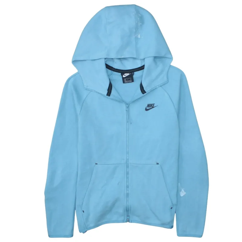 Nike Light Blue Full Zip Hoodie Men's Small Embroidered Swoosh Split Pocket Sweatshirt sold by Vintage Club