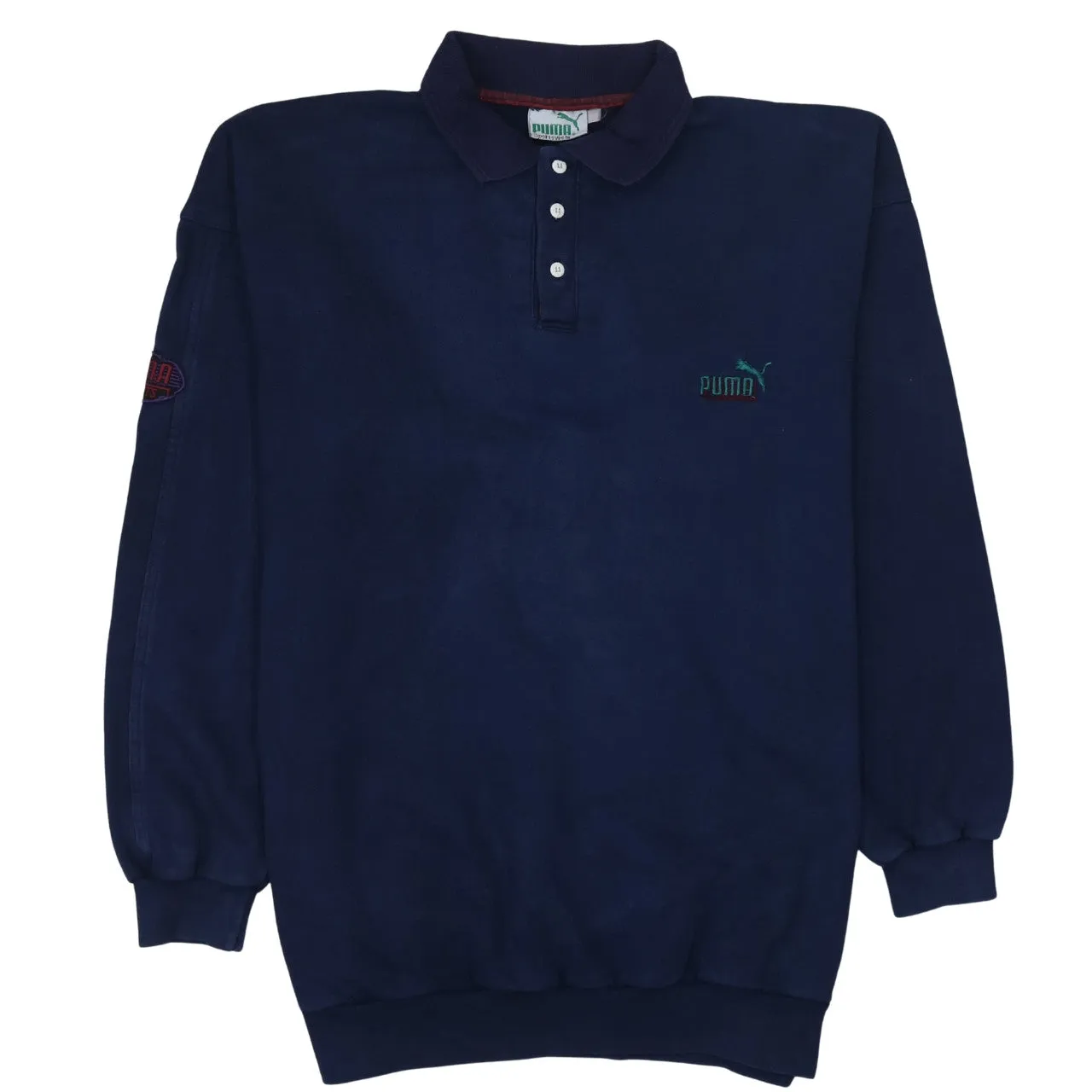 Puma Navy Blue Long Sleeve Polo Men’s XLarge Embroidered Chest Logo Ribbed Hem Sweatshirt Top sold by Vintage Club