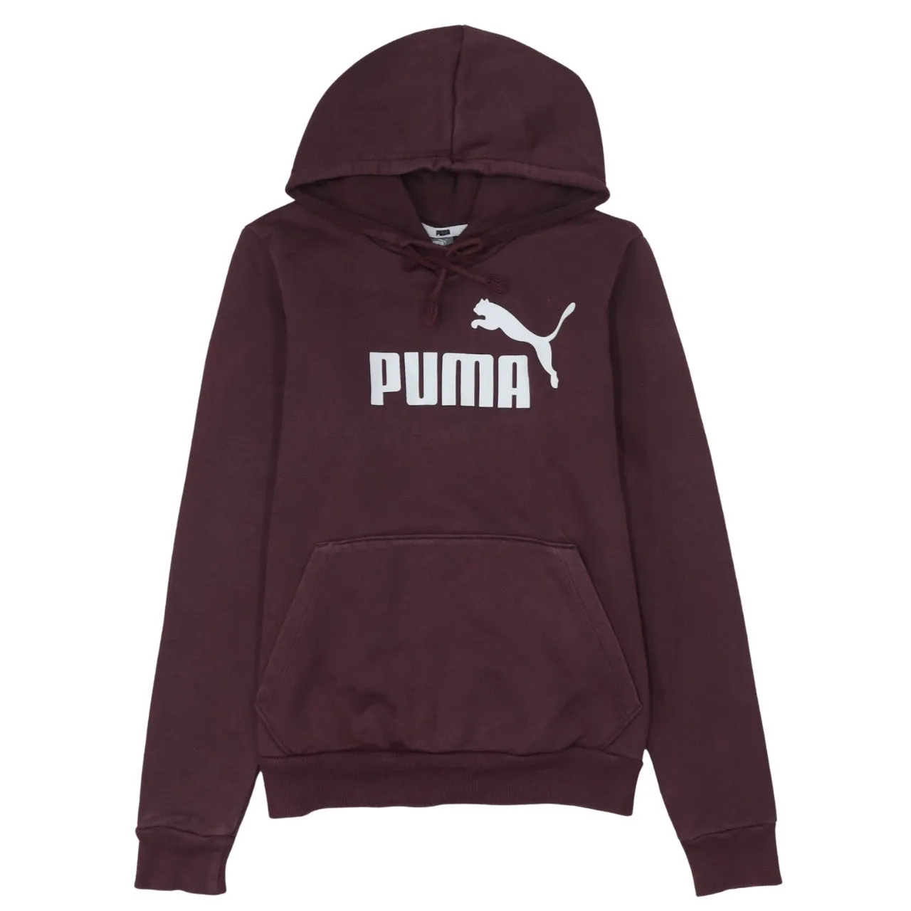Puma Burgundy Red Hoodie Women's Small Printed Logo Front Pocket Pullover Sweatshirt sold by Vintage Club