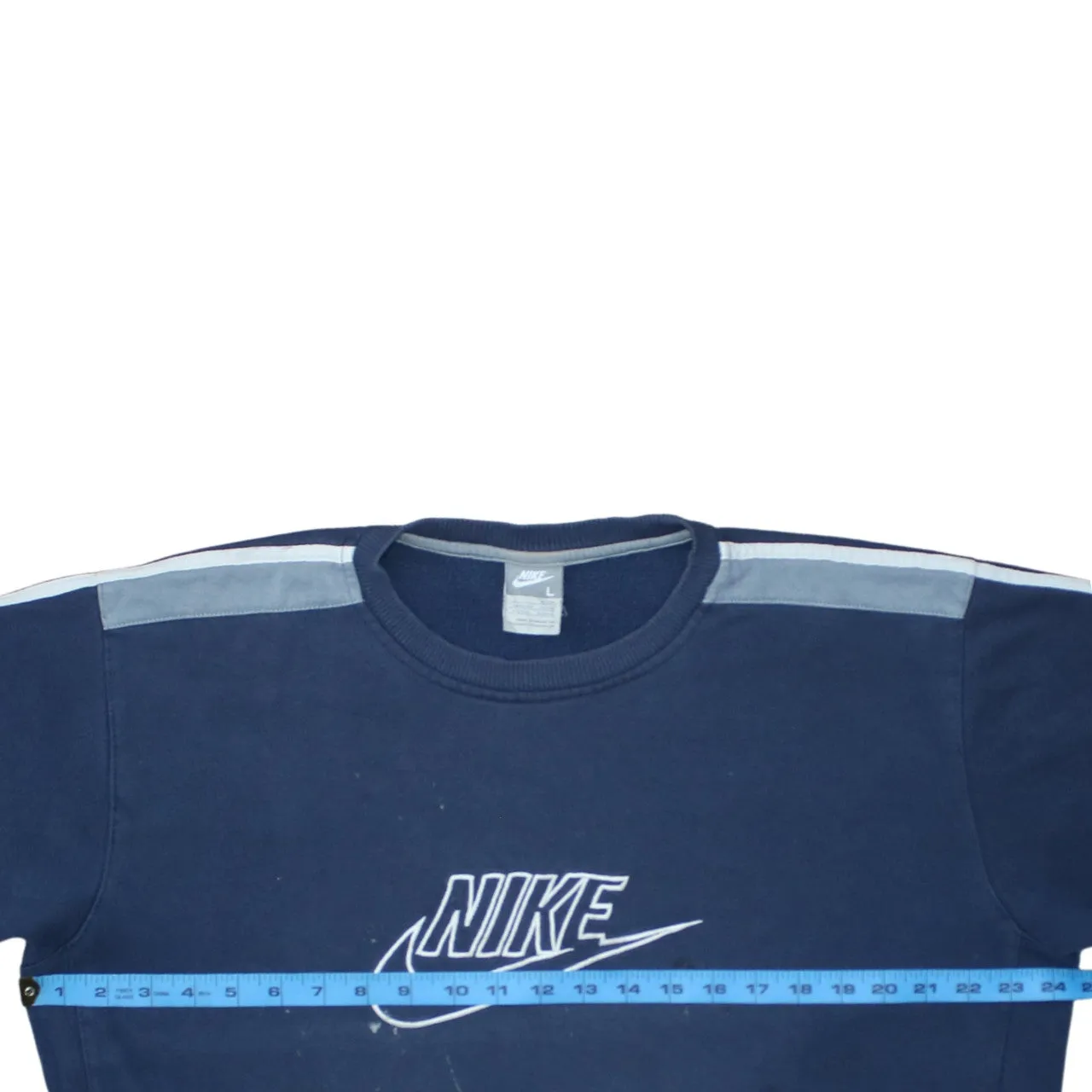 Nike Navy Blue Sweatshirt Men’s Large Printed Logo Stripe Sleeves Crewneck Pullover sold by Vintage Club product image thumbnail 5