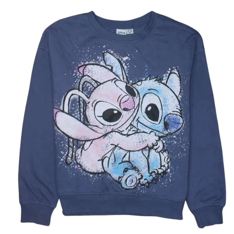 Disney Blue Sweatshirt Women's XXS Printed Stitch Angel Graphic Crewneck Pullover Top made by Disney