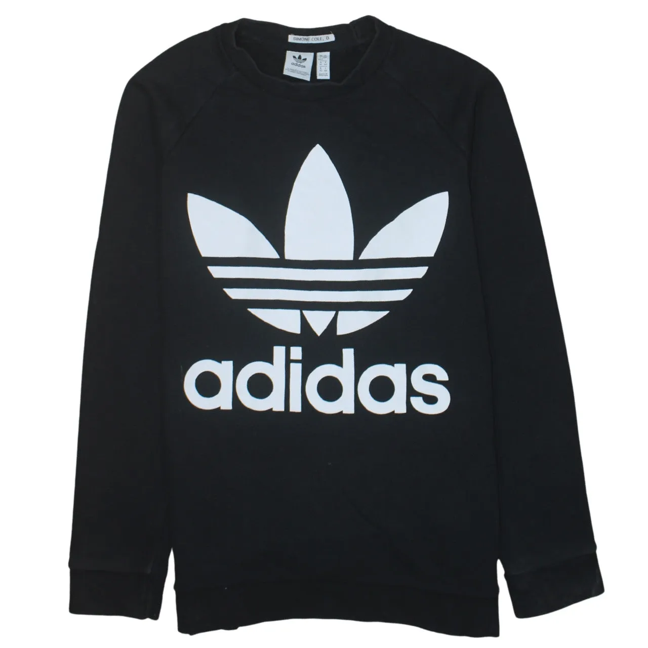 Adidas Black Sweatshirt Women's XLarge Big Trefoil Printed Logo Crewneck Pullover Top sold by Vintage Club