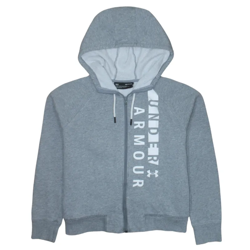Under Armour Grey Zip Hoodie Men's Small Printed Vertical Logo Drawstring Hood Sweatshirt sold by Vintage Club