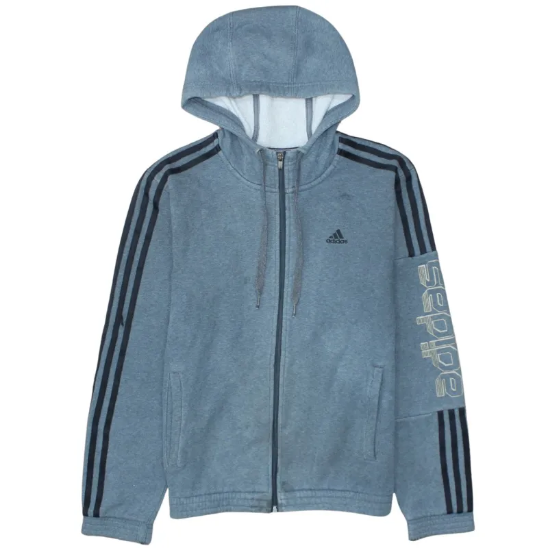 Adidas Blue Full Zip Hoodie Men's Small Embroidered Logo Three Stripe Sleeve Sweatshirt sold by Vintage Club