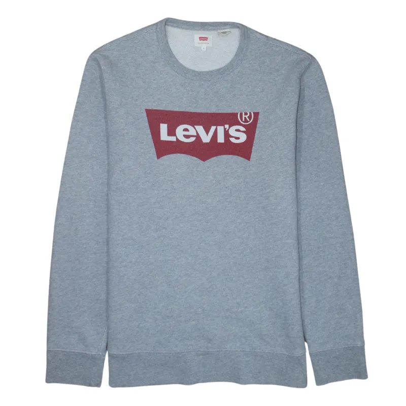 Levi's Grey Sweatshirt Men's Small Printed Batwing Logo Crewneck Pullover Fleece Top sold by Vintage Club