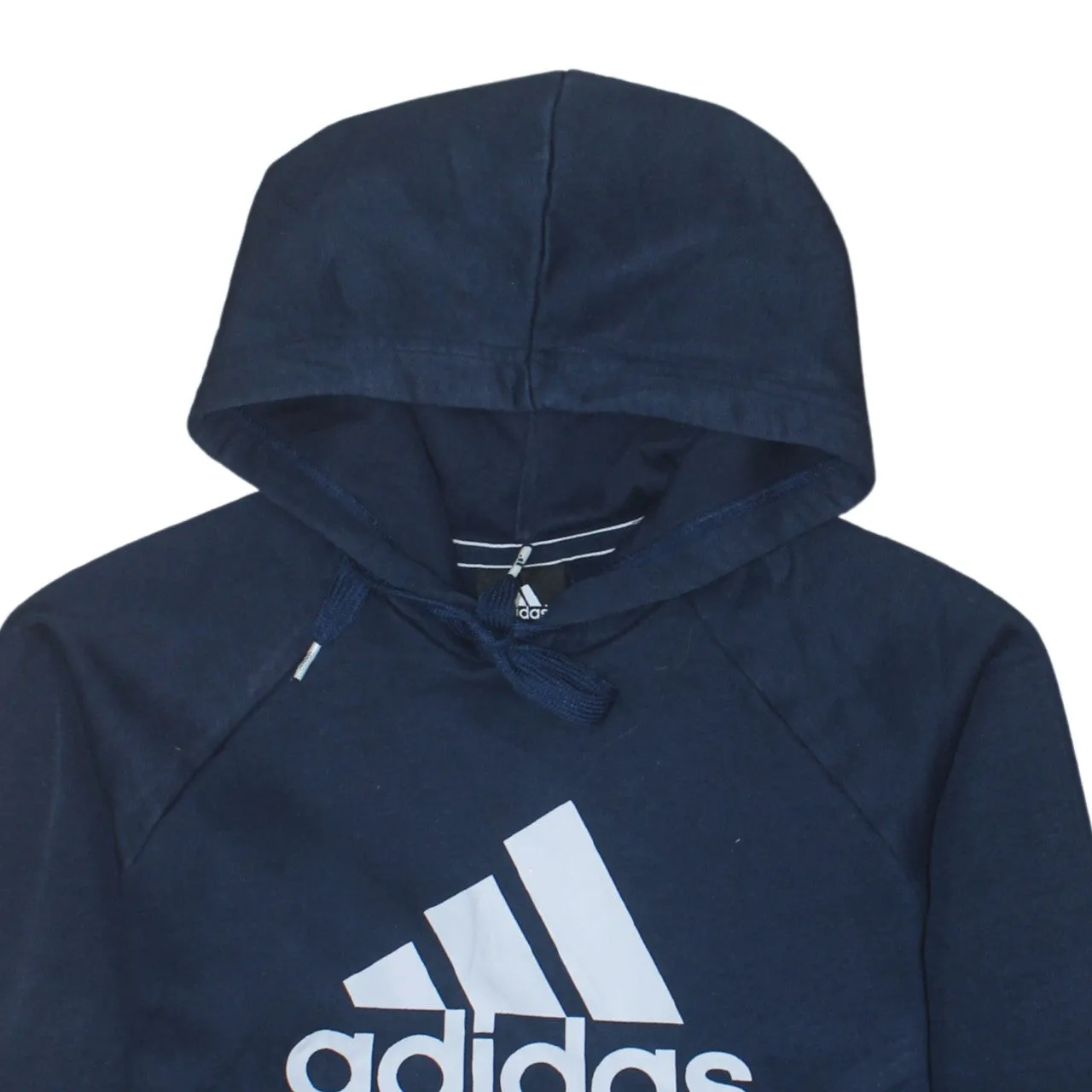 Adidas Navy Blue Hoodie Women’s Small Printed Logo Front Pouch Fleece Pullover Sweatshirt sold by Vintage Club product image thumbnail 3