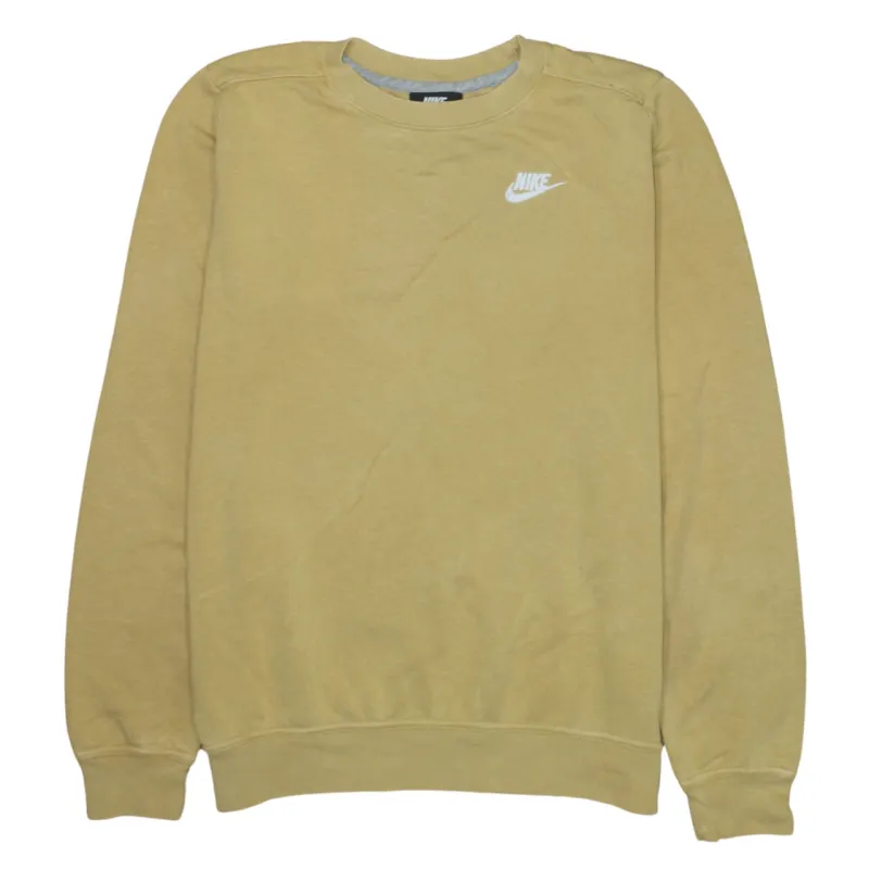 Nike Mustard Yellow Sweatshirt Men’s Small Printed Swoosh Logo Crewneck Pullover Top made by Nike