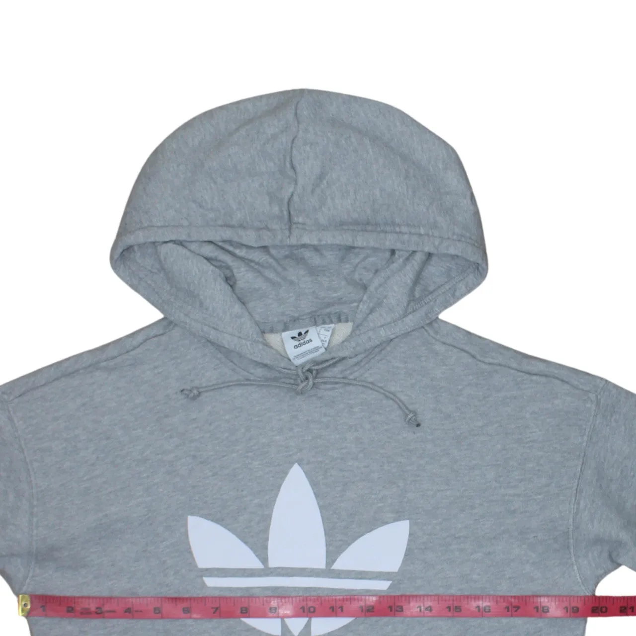 Adidas Grey Hoodie Women’s Medium Printed Trefoil Logo Front Pocket Pullover Sweatshirt sold by Vintage Club product image thumbnail 5
