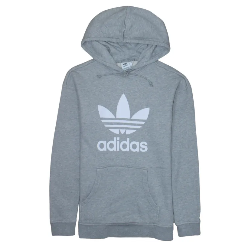 Adidas Grey Hoodie Women’s Medium Printed Trefoil Logo Front Pocket Pullover Sweatshirt sold by Vintage Club