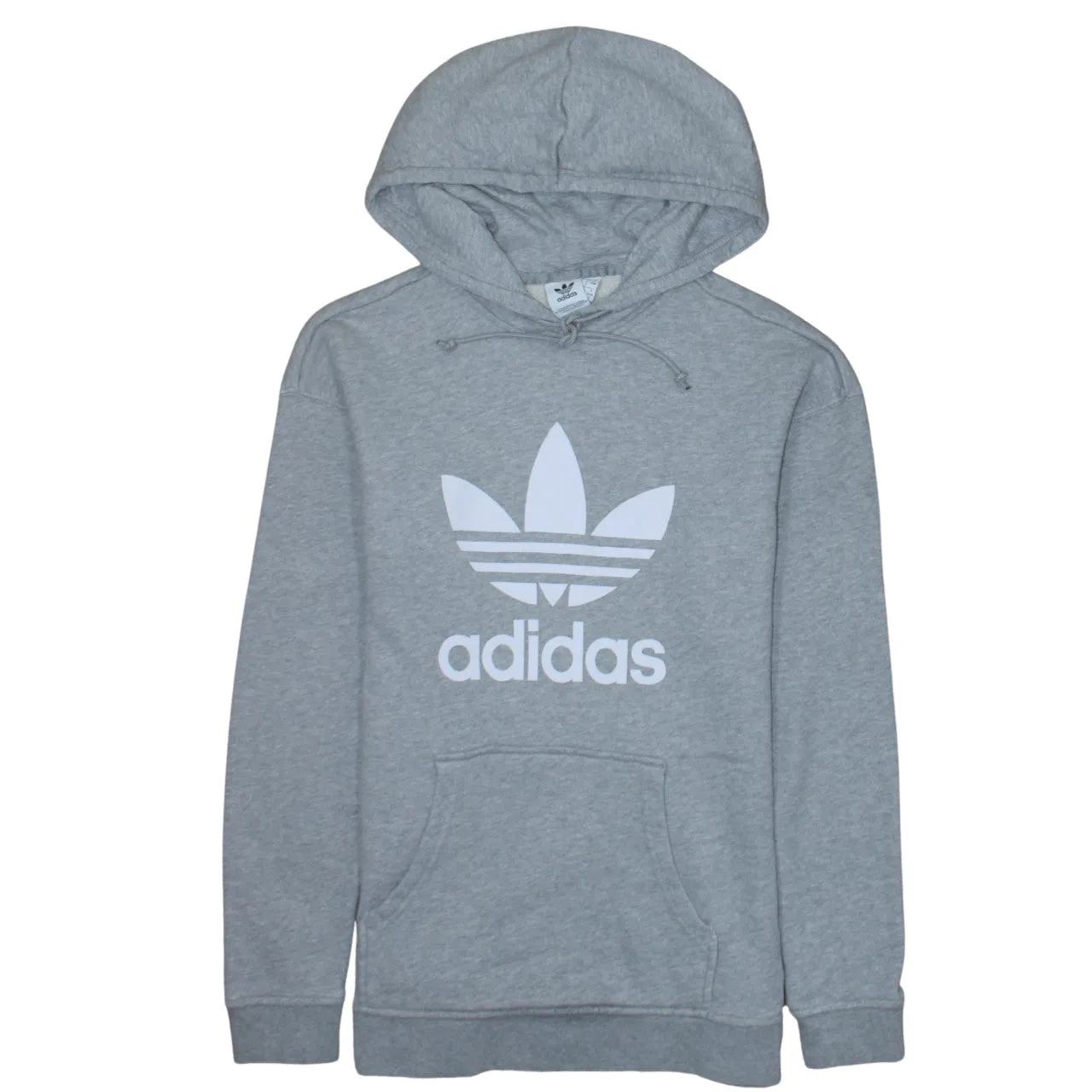 Adidas Grey Hoodie Women’s Medium Printed Trefoil Logo Front Pocket Pullover Sweatshirt sold by Vintage Club